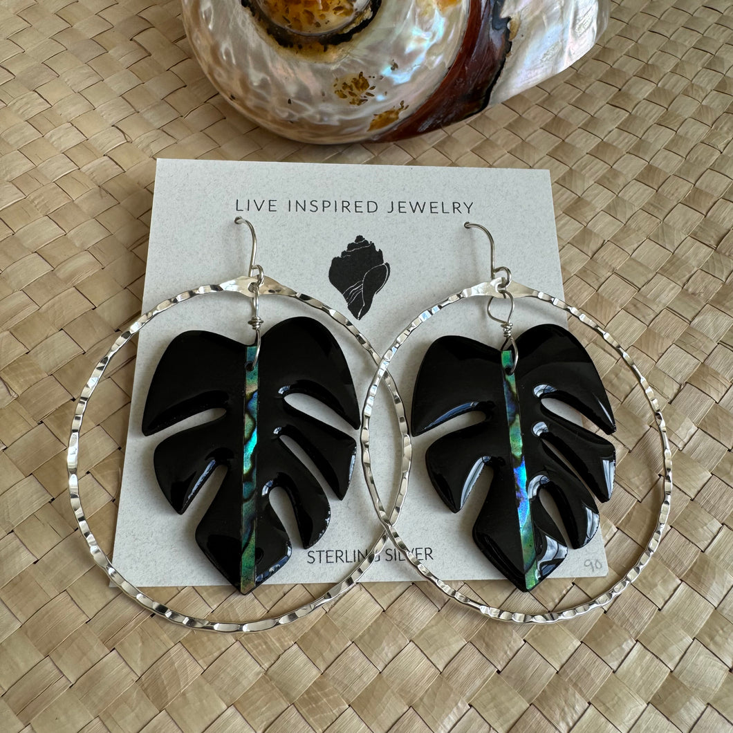 Monstera hoops (abalone/black wood)