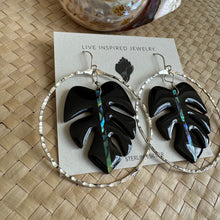 Load image into Gallery viewer, Monstera hoops (abalone/black wood)
