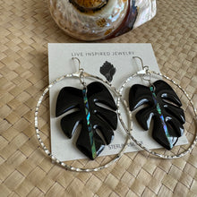 Load image into Gallery viewer, Monstera hoops (abalone/black wood)
