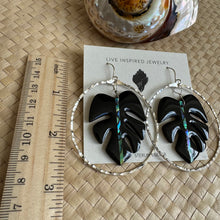 Load image into Gallery viewer, Monstera hoops (abalone/black wood)
