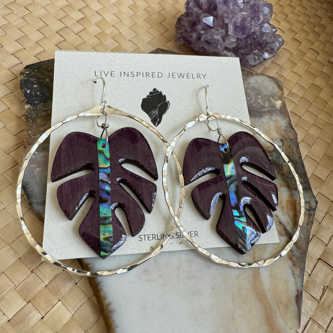 Monstera hoops (abalone/purple wood)