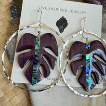 Load image into Gallery viewer, Monstera hoops (abalone/purple wood)
