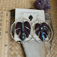 Load image into Gallery viewer, Monstera hoops (abalone/purple wood)
