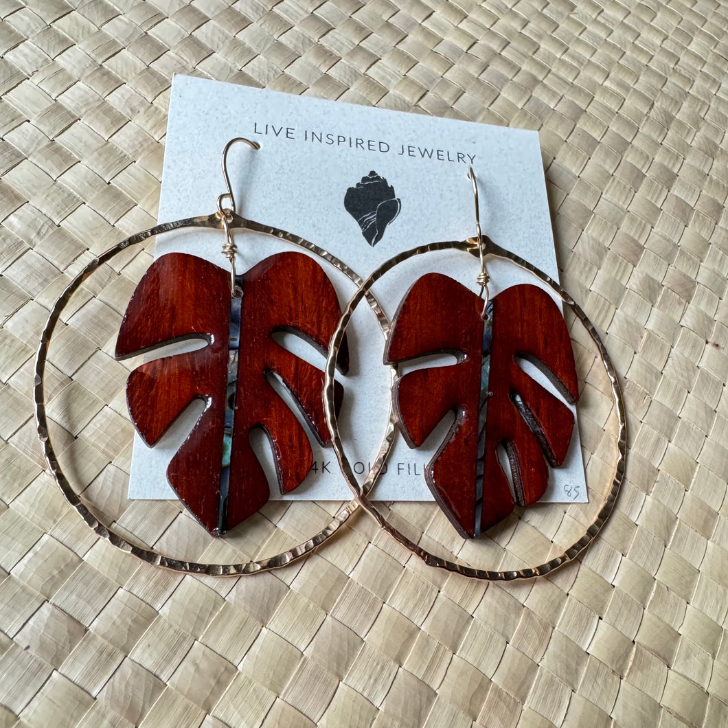 Monstera hoops (abalone/padauk wood)